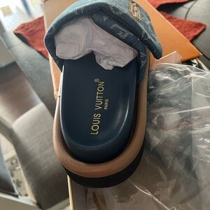 Louis Vuitton Blue and Tan Sandals